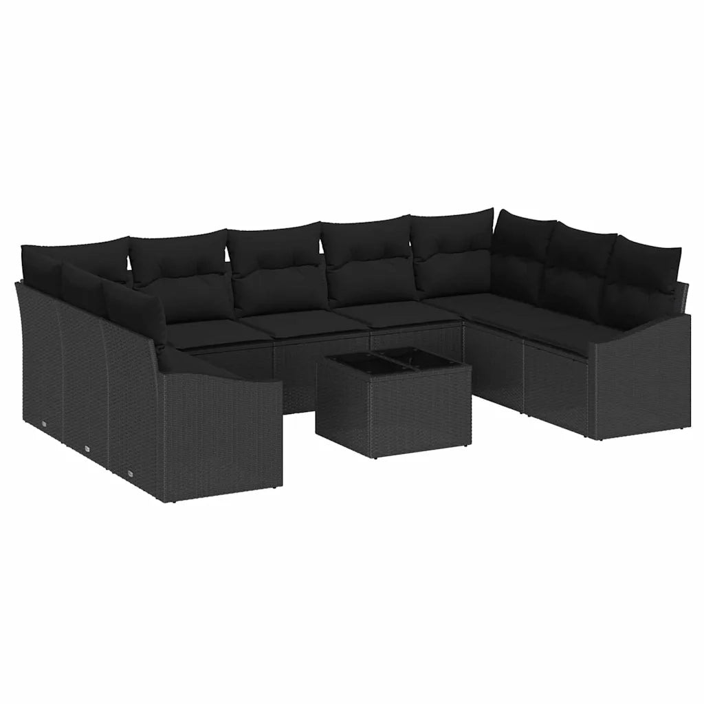 Set Divano da Giardino con archiviazione Nero polyrattan