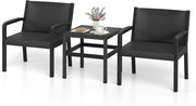 Tavolino e 2 Sedie in Rattan PP da Balcone, Set Giardino con Tavolino Quadrato e 2 Poltrone, Salotto da Esterno per Bordo Piscina (Nero)