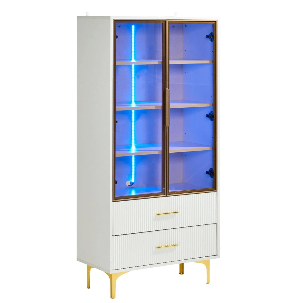 Vetrina in vetro con 2 ante e LED; 70x35x150 cm; bianco; in truciolare