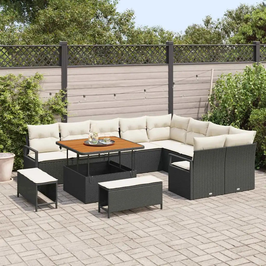 Set Divano da Giardino con cuscino 12 pcs Nero e Crema