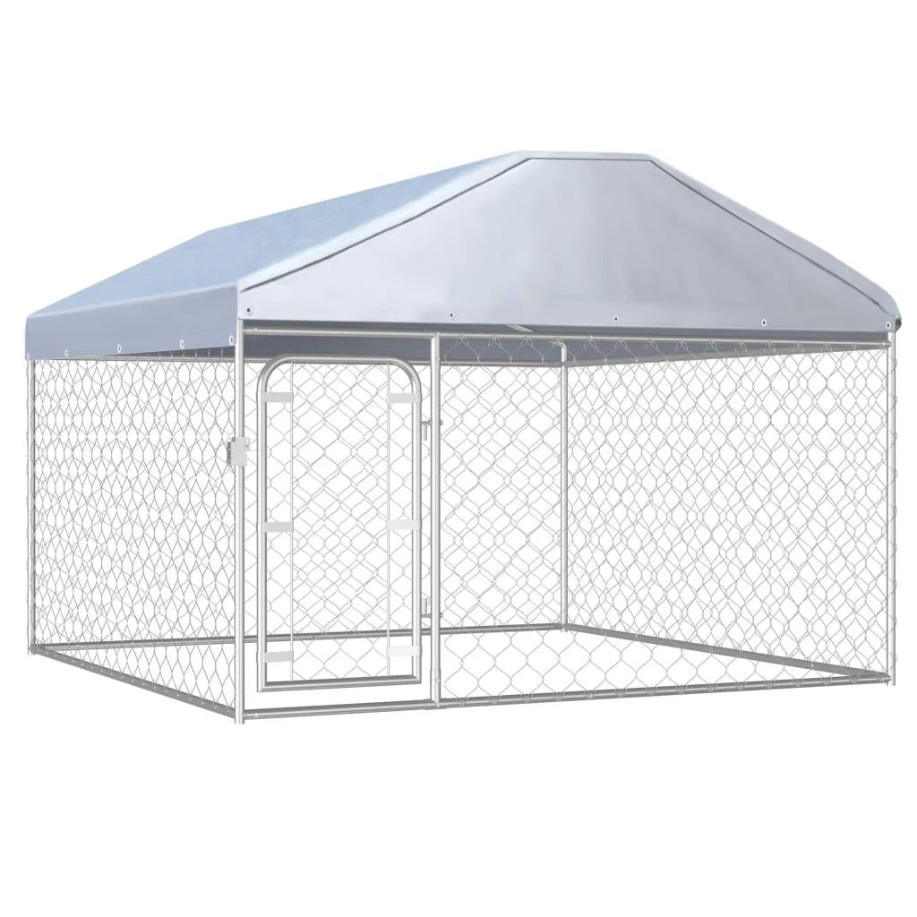 Recinto per cani da esterno con tettoia per animali 200 x 200 x 135 cm 02_0000452