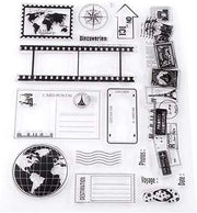 Stempel in Silicone Transparente - Set di Stampa - Mappa del Mondo/Zig-Zag - Scrapbooking - Creazione di Carte - Combinazioni Creative - Stampa