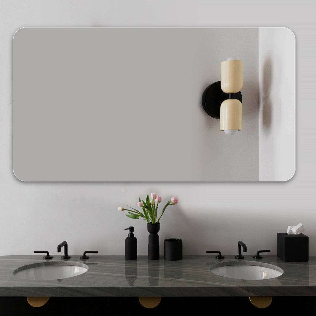 Specchio da Bagno 90x70 cm Senza Cornice; Angoli Arrotondati; Vetro Argento HD 5 mm; Argento