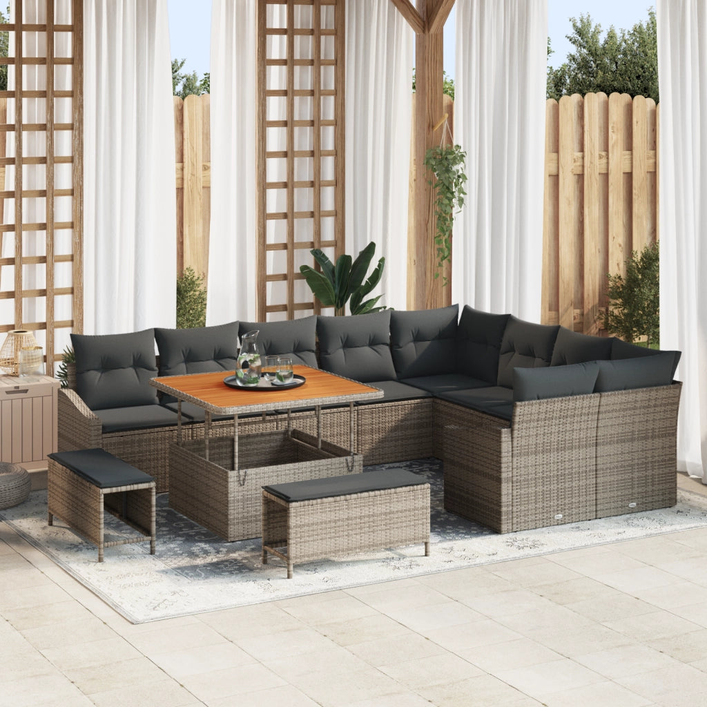 Set Divano Giardino con Cuscini 12 Pezzi Grigio Polyrattan Acacia