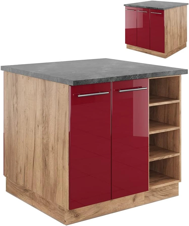 Isola cucina Fame-Line, Quercia dorata/antracite, 90 cm senza piano di lavoro, adatto per l'espansione con moduli aggiuntivi compatibili