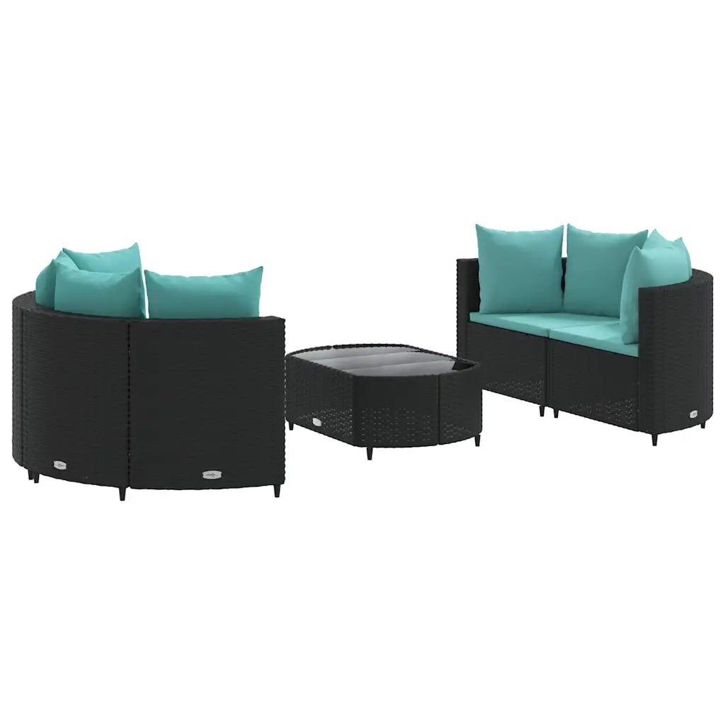 Set Divani da Giardino 5 pz con Cuscini in Polyrattan Nero 3308444