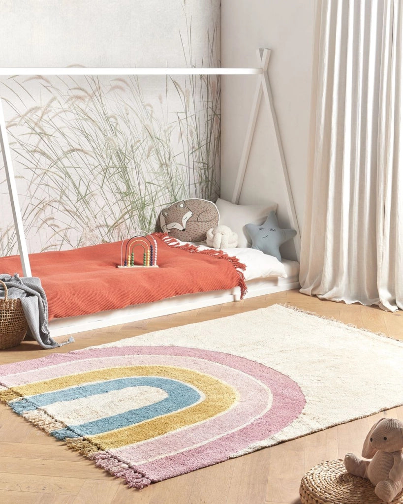 Tappeto per la cameretta con motivo arcobaleno multicolore e beige 140 x 200 cm cameretta dei bambini