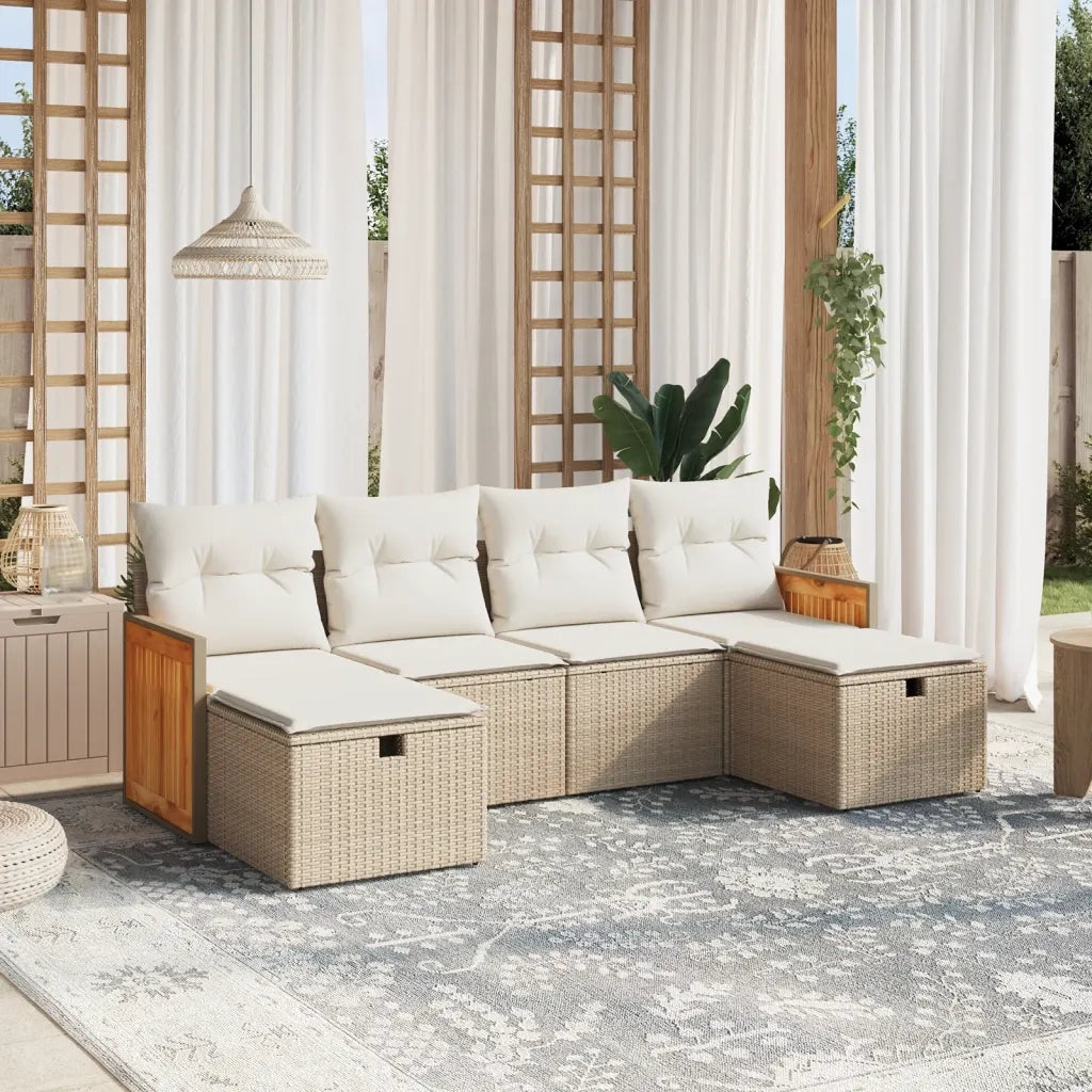 Set Divano da Giardino 6 pz con Cuscini Beige in Polyrattancod mxl 116207