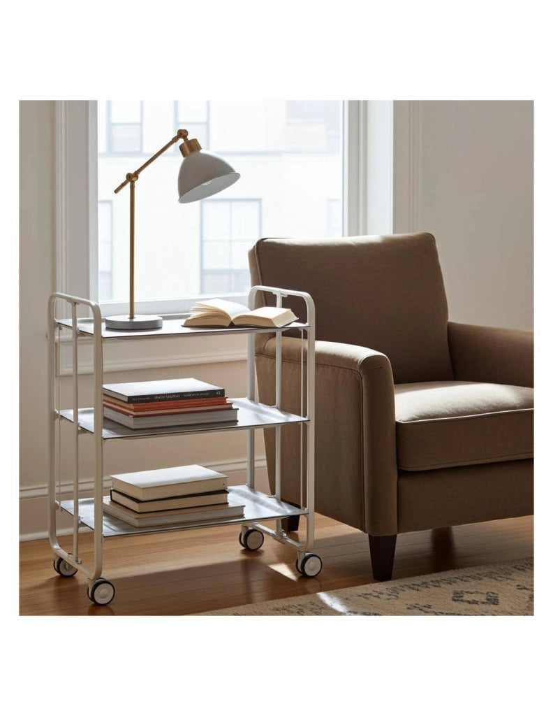 Carrello da cucina pieghevole bianco con ruote BAUHAUS 3 ripiani