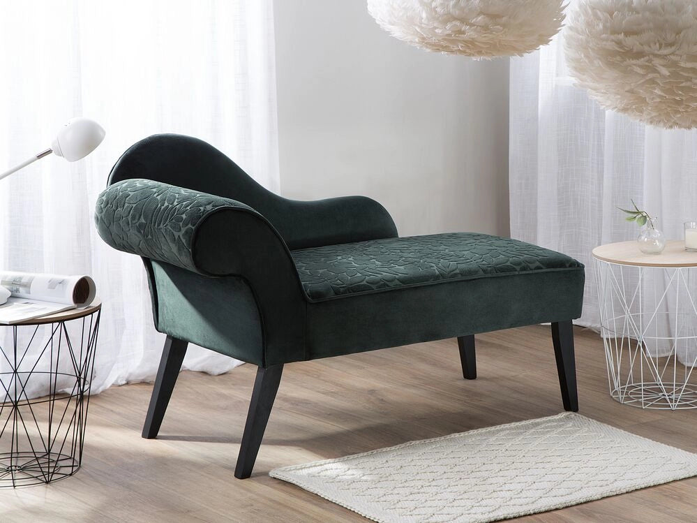 Chaise longue Verde Rivestimento in Velluto Gambe in Legno Scuro versione sinistra Retro