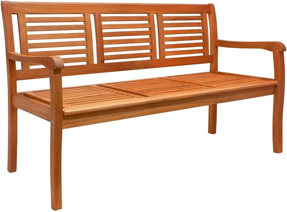 Panchina da giardino Bologna in Legno di Eucalipto Resistente 153x60x90cm Portata 480kg Panca da Esterno 3 Posti