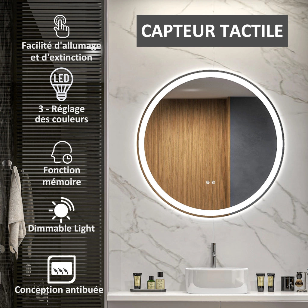 Specchio LED da bagno tondo 80 cm ¨C zephmum ¨C bianco argentato