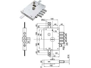 SERRATURA TRIPLICE APPLICARE CON SCR. DOPPIA MAPPA BLIND. HEAVY MM.73  mm.73 DX (SER 7111 DE)    DIERRE