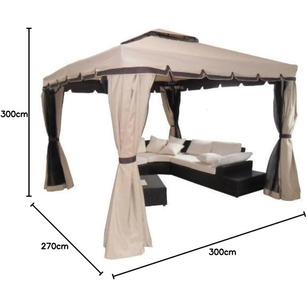 Gazebo 3X3 Metri In Alluminio Telo Impermeabile Zanzariera Antipioggia Giardino