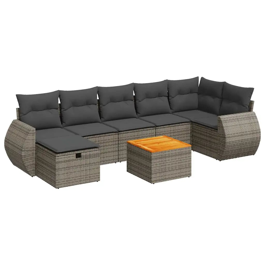 Set Divano da Giardino 8 pz con Cuscini Grigio in Polyrattan 3325854
