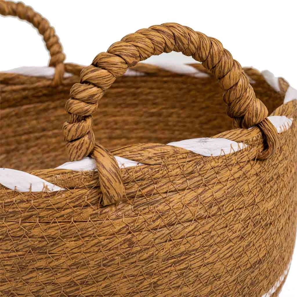 Navicella in fibra naturale intrecciata a mano marrone 30x18x26h
