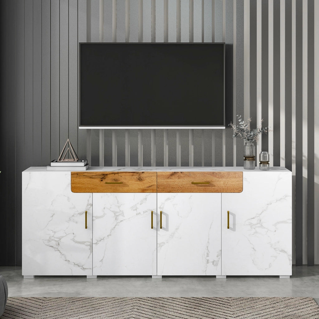 Credenza con 4 ante e 2 cassetti; 4 ripiani - per soggiorno - in truciolare e PVC - 208×39.5×80 cm - bianca