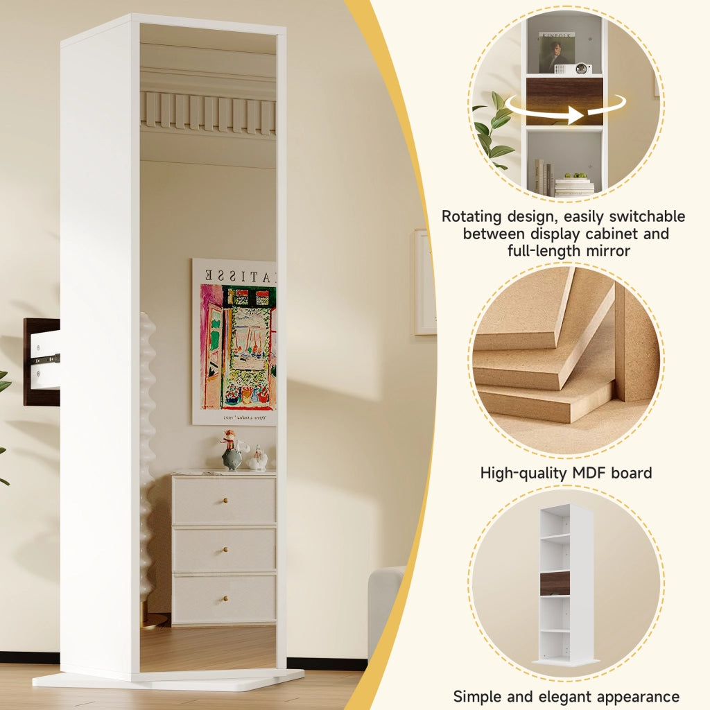 Armadietto a specchio con 4 vani aperti e 1 cassetto, per ingresso e camera da letto, in MDF, bianco, 45 × 45 × 168 cm