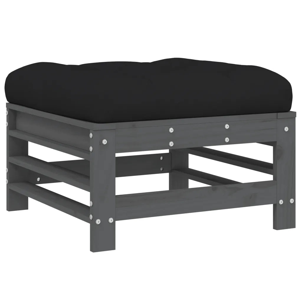 Poggiapiedi da Giardino con Cuscino Legno Massello Pino Grigio CFW7090915