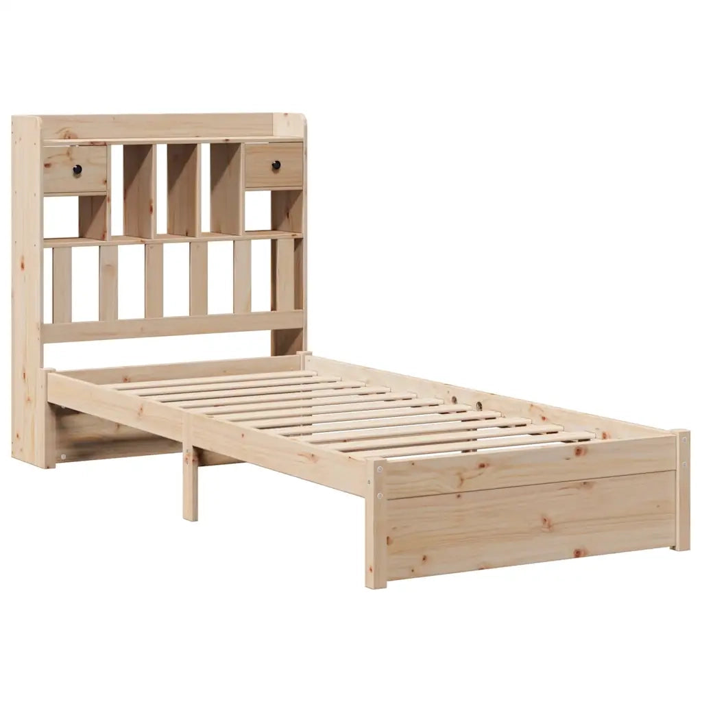 Letto singolo | Letto per adulti | Giroletto con Libreria senza Materasso 75x190 cm in Legno Pino