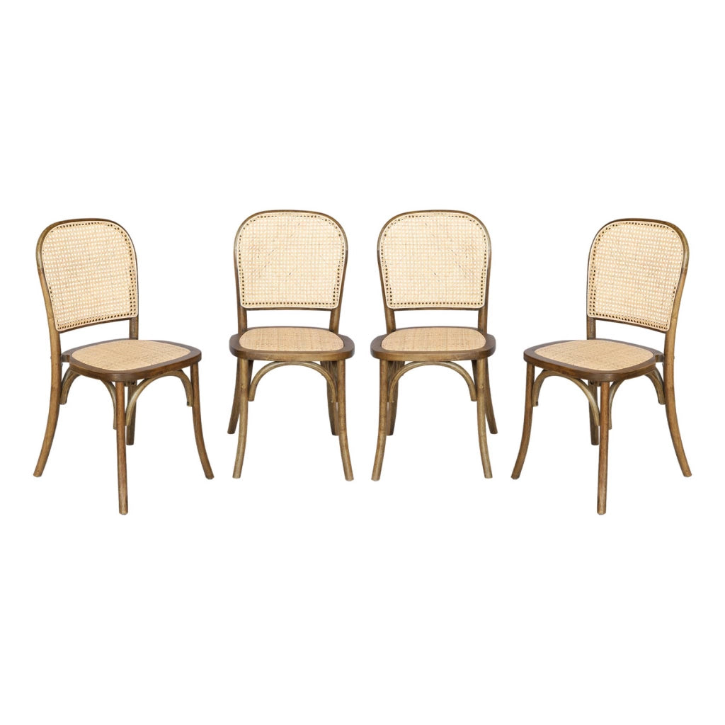 Set di 4 sedie in legno e rattan vintage , marrone