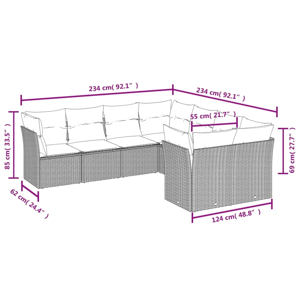 Set Divano da Giardino 8 pz con Cuscini Beige in Polyrattan