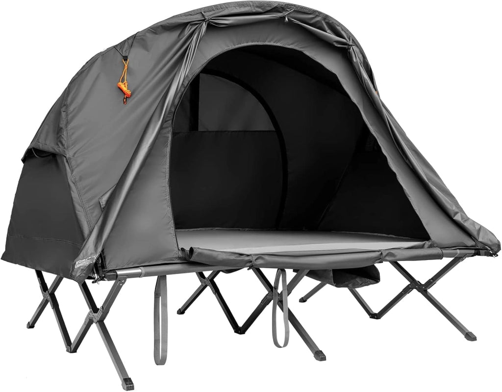 4 in 1 Tenda da Campeggio Rialzata per 2 Persone, Letto Brandina da Campeggio Pieghevole con Materasso Gonfiabile Automatico, Tenda a Doppio Strato Impermeabile e Antivento con Borsa