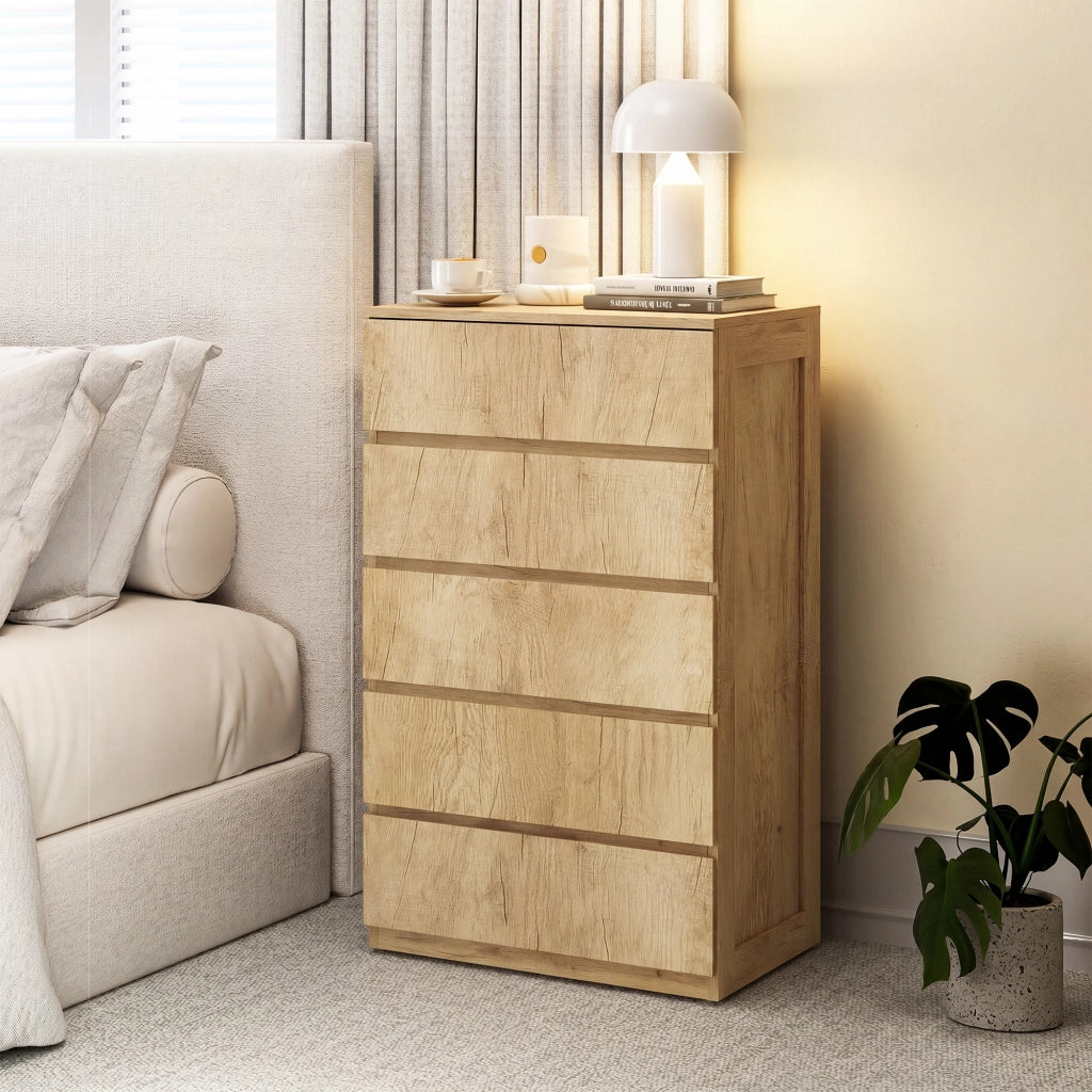 Cassettiera 5 Cassetti Senza Maniglie ¨C Minimal ¨C Legno Naturale 60x39x100