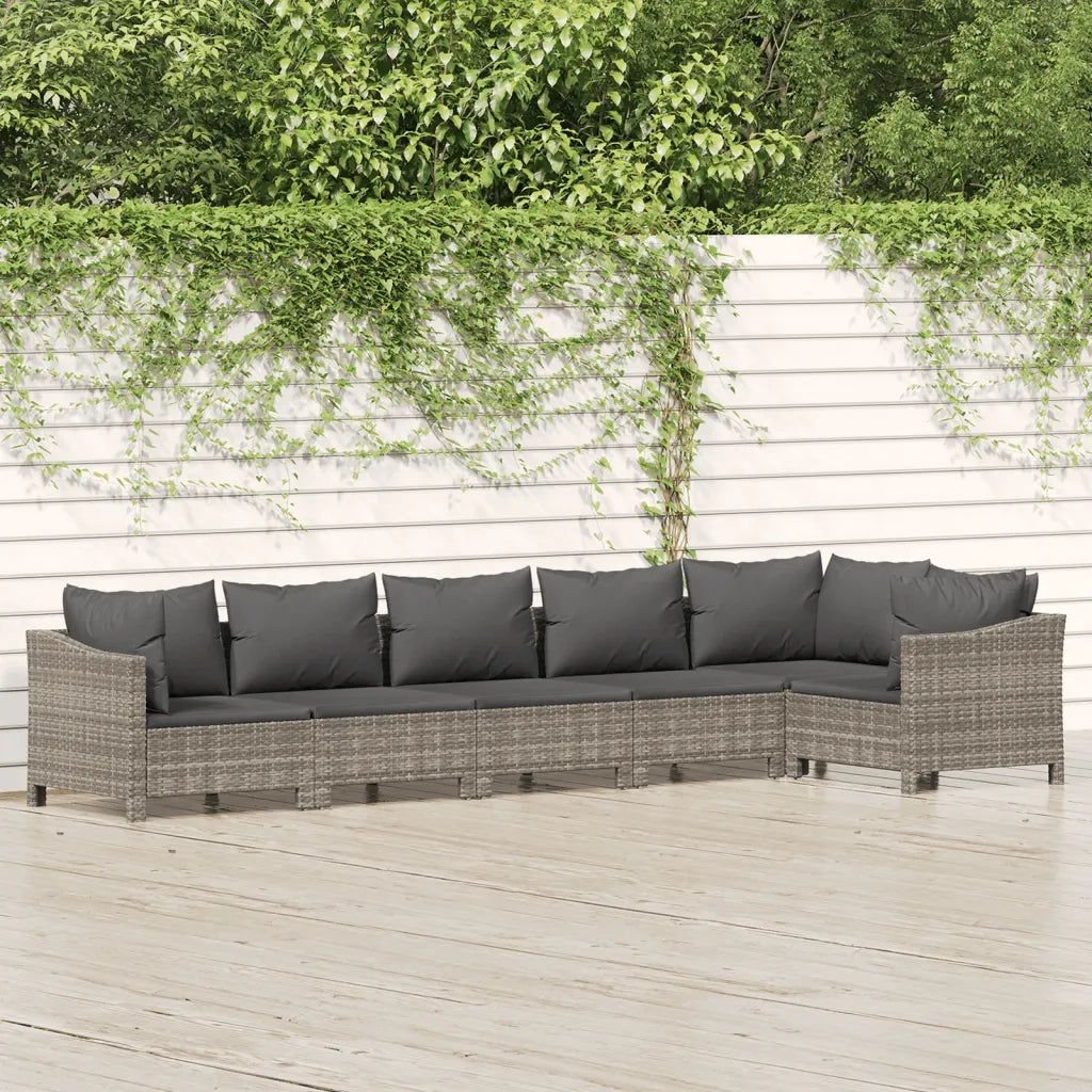 Set Divani da Giardino 6 pz con Cuscini in Polyrattan Grigiocod mxl 124594