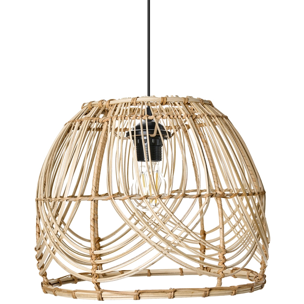 Lampada a sospensione in rattan naturale con struttura in ferro intrecciata Illuminazione fatta a mano di ispirazione boho