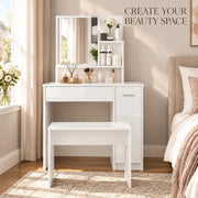 Dressing Table With Mirror, High-gloss White, 86.5x35x136 Cm