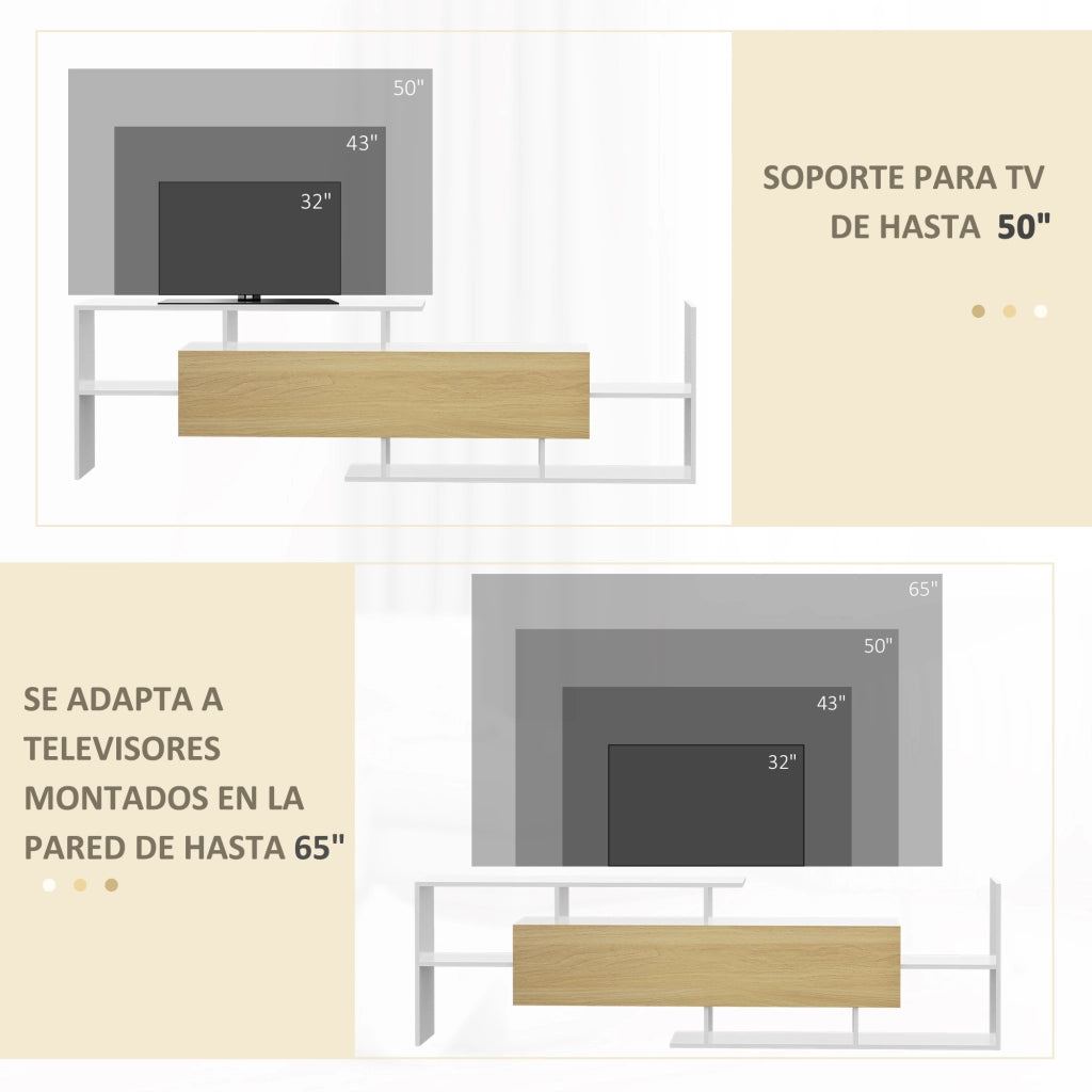 Mobile TV con Ripiani Parete ¨C zephmum ¨C Bianco e Naturale 153,6x25x42cm e 150x14,5x16,3cm