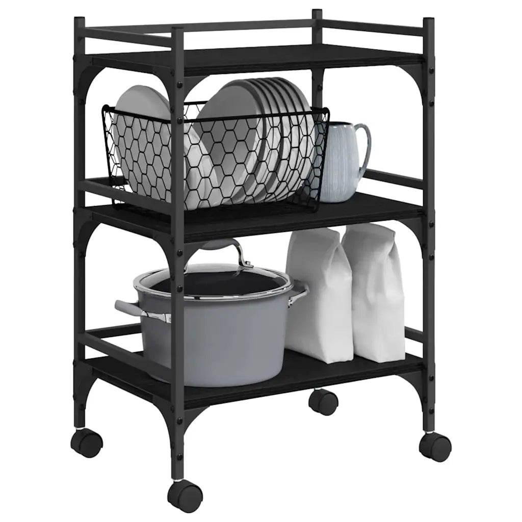 Carrello da Cucina-Scaffale per Cucina Rovere Nero 50 x 35 x 75.5 cm