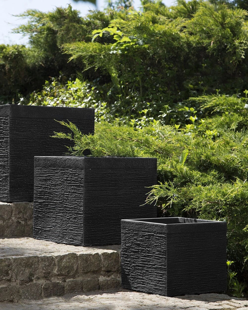 Vaso per piante fioriera in fibra nera solida quadrata 40 x 38 cm resistente ai raggi UV