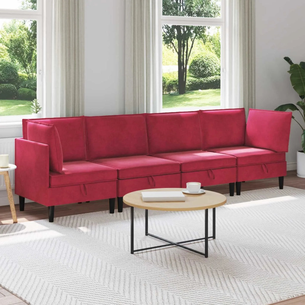 Set di mobili per il soggiorno 4 pcs Rosso Vino Velluto