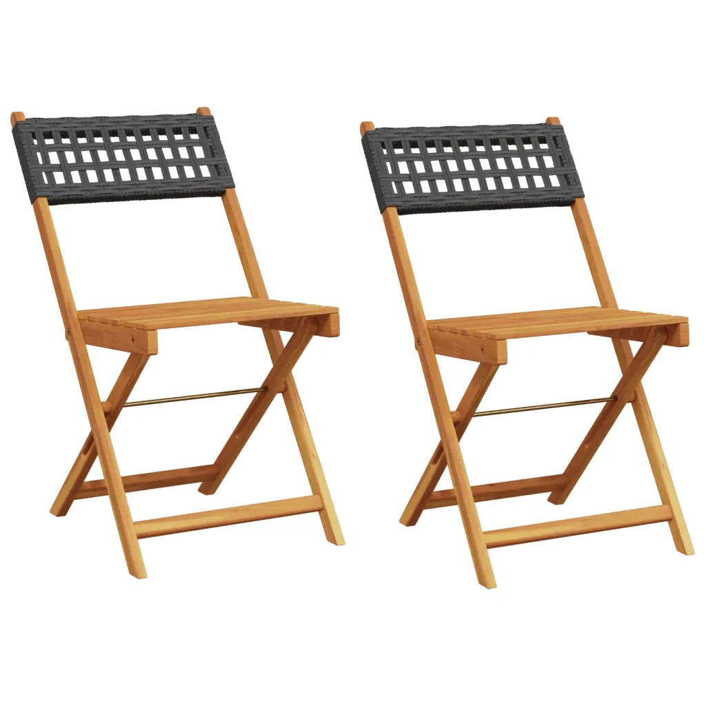 Sedie da BistrÃ² 2 pz Nere Legno Massello Acacia e Polyrattan