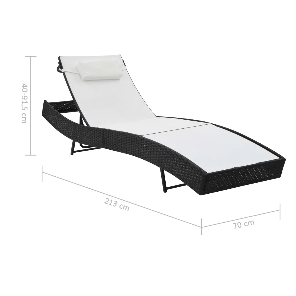 Lettini Prendisole 2 pz e Tavolo in Polyrattan e Textilene Nero 44894