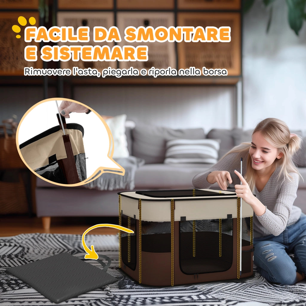 Box per Animali con 6 Finestre e 3 Porte ¨C zephmum ¨C Marrone, Poliestere e Acciaio, 74x60x45 cm