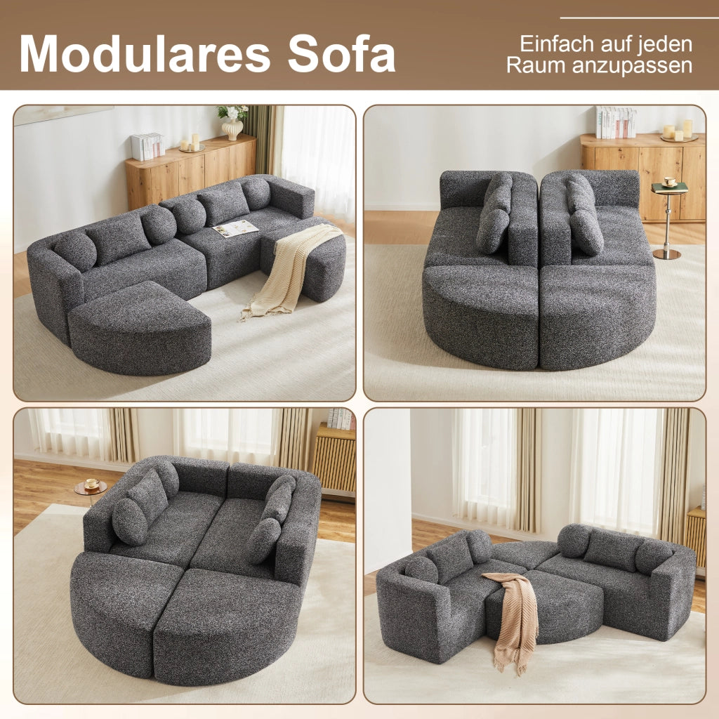 Divano modulare letto in chenille nero senza montaggio per soggiorno e camera 292 × 165 × 68 cm