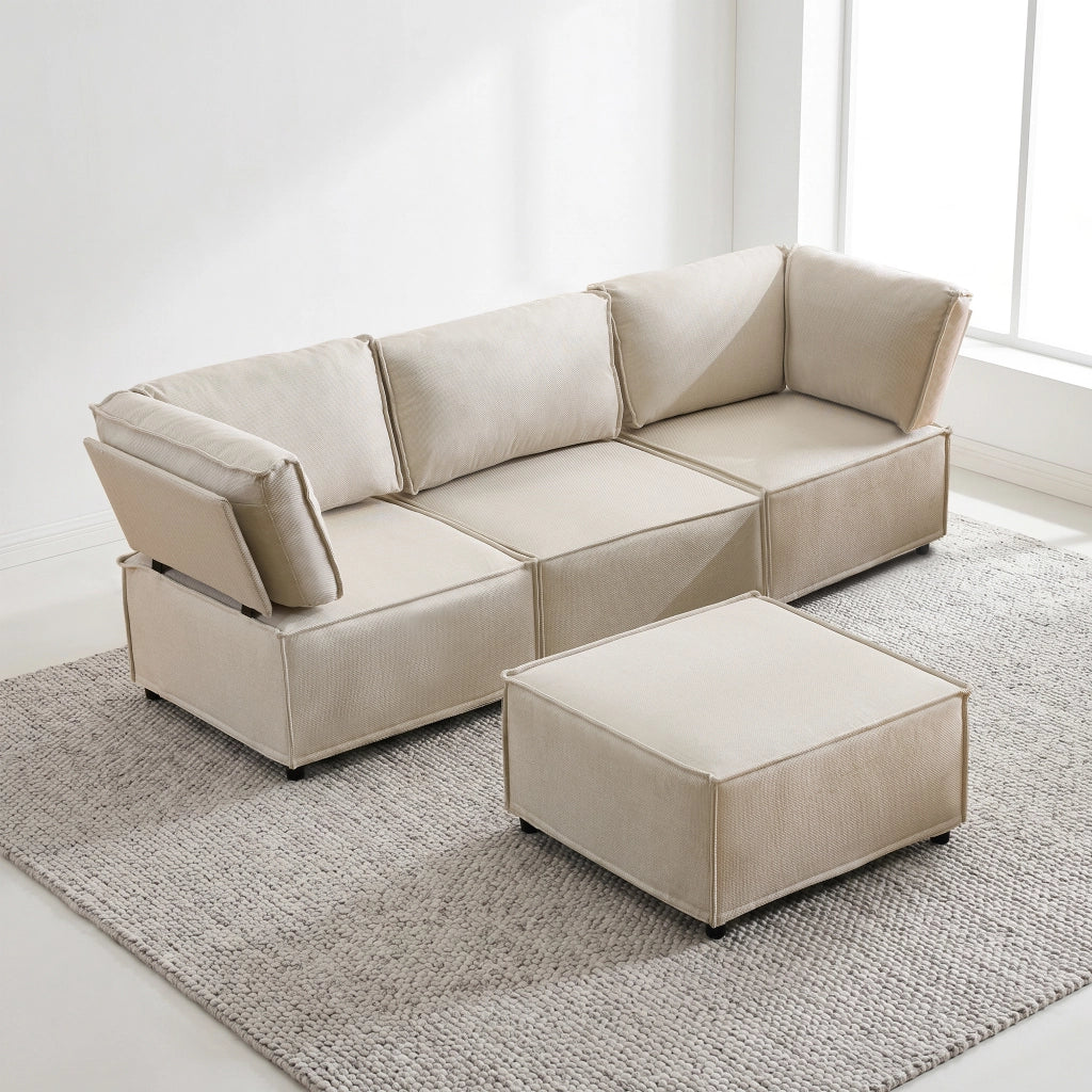 Divano modulare in legno con funzione letto e struttura flessibile in tessuto beige per soggiorno 238 × 154 × 75 cm