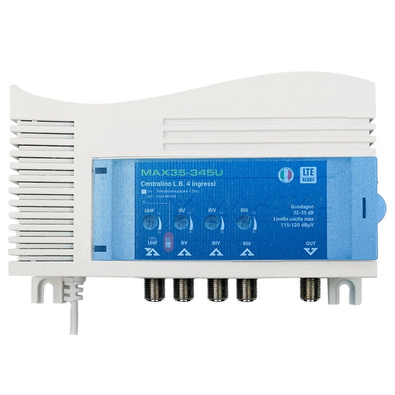 Centralino FTE autoalimentato 4 ingressi BIII+DAB/IV/V/UHF 35db MAX35-345U
