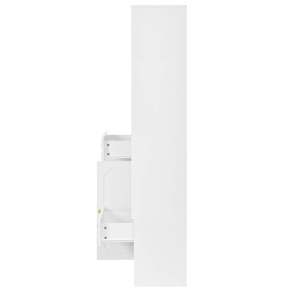 Mobili da ingresso con specchio, seduta, ganci e LED, 2 cassetti, ripiani regolabili, in MDF bianco, 100 × 35 × 180 cm