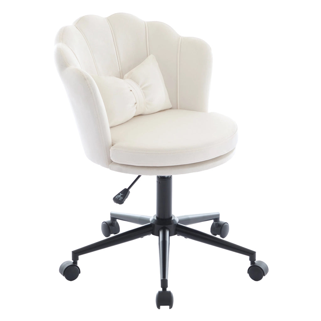 sedia da ufficio girevole regolabile in altezza con cuscino lombare e ruote in velluto beige