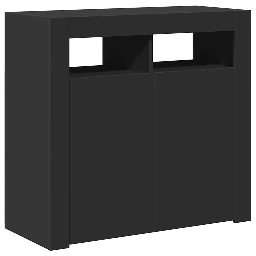 Credenza con Luci LED-Buffet-Armadio da cucina Nera 80x35x75 cm