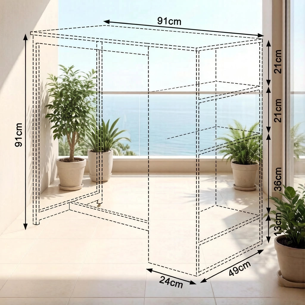 Tavolo da bar con scaffale per bottiglie e bicchieri, ripiani a 3 livelli, in truciolare e metallo, 91 × 49 × 91 cm