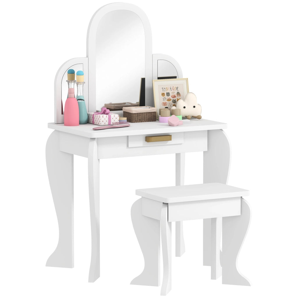 Toeletta per Bambini con Specchio e Sgabello ¨C Xylo ¨C Bianco con Cassetto 3-6 Anni