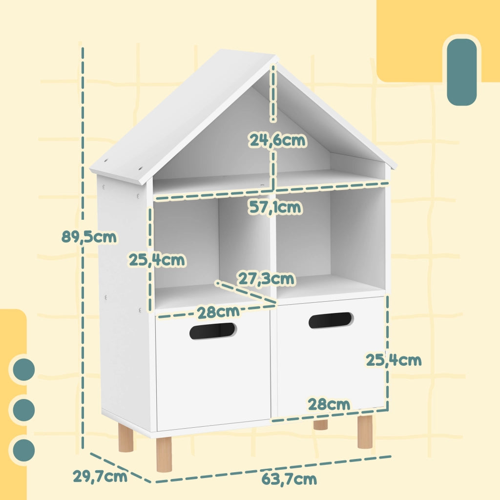 Libreria per bambini ¨C zephmum ¨C 3 ripiani, 2 cassetti, forma casa, 64x30x89 cm, bianco