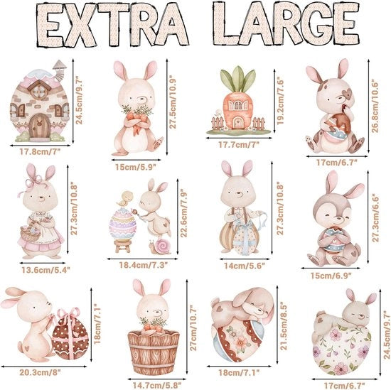 Sticker per Finestra di Pasqua - 12 Fogli con Uova di Coniglio e Fiori