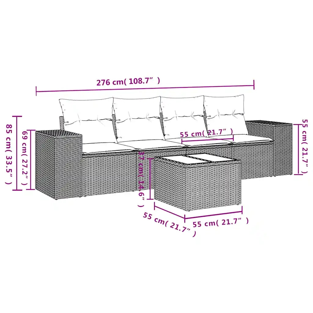 Salotto da Giardino-Set Divani da Giardino 5 pz con Cuscini Nero in Polyrattan 456399