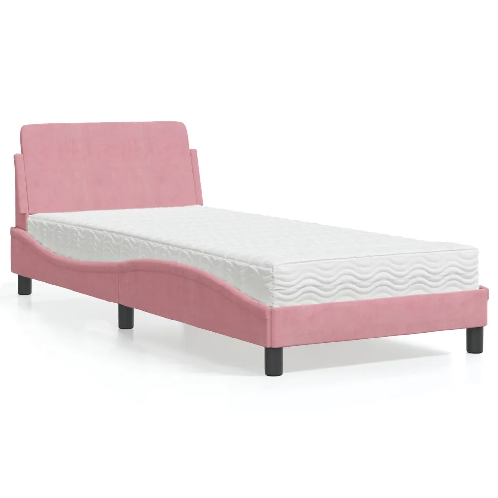 Letto con Materasso Rosa 90x200 cm in Velluto